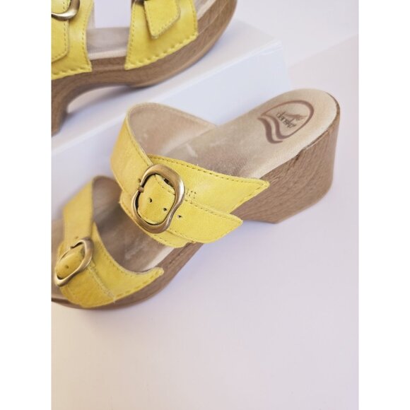 Dansko Sophie Yellow Leather Buckle Slip On Wedge Sandals Shoes 8.5 9 39 - Picture 8 of 11